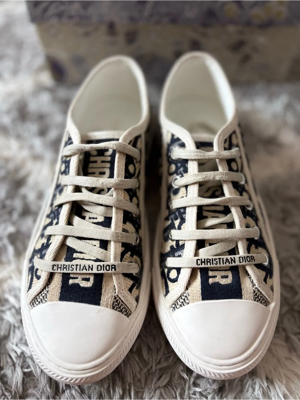 Dior Beige and Navy Oblique Low-Top Sneakers
